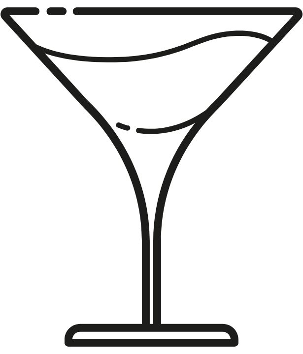 An illustration of a cocktail glass in black on a white background