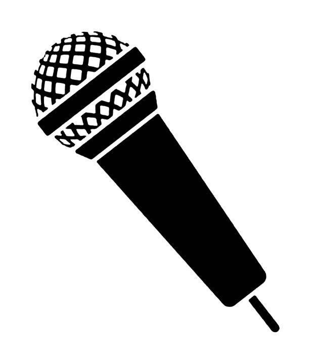 A black microphone on a white background