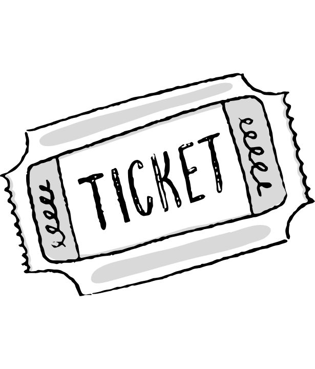 A hand drawn ticket on a white backdrop